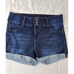 Blue Savvy Plus Denim High Rise Cuffed Three Button Zip Shorts-Blue-SZ 16W